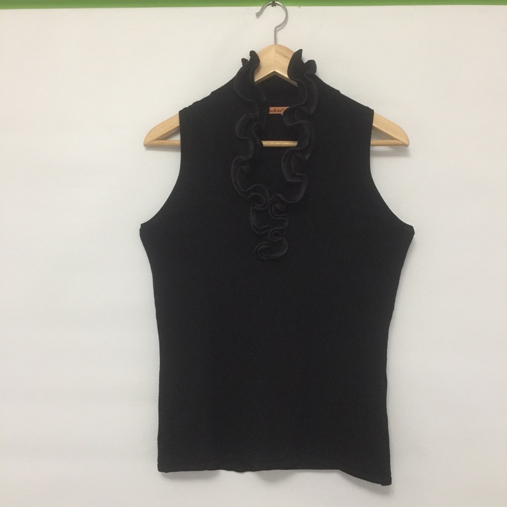 Belldini ruffled neckline black sleeveless top